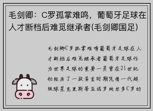 毛剑卿：C罗孤掌难鸣，葡萄牙足球在人才断档后难觅继承者(毛剑卿国足)