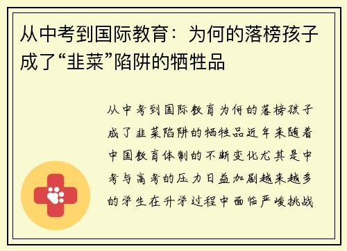 从中考到国际教育：为何的落榜孩子成了“韭菜”陷阱的牺牲品